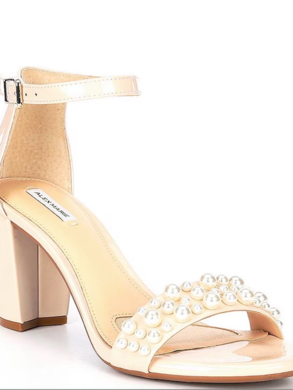 NEW Alex Marie Halmar Patent Pearl Ornamented Strap Block Heel Sandals 7.5 NWOB
